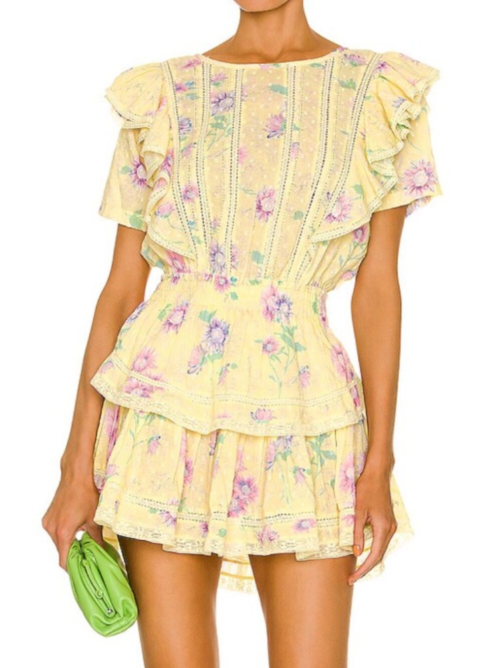 NWT LoveShackFancy Natasha mini dress Bright Azalea yellow floral Sz S